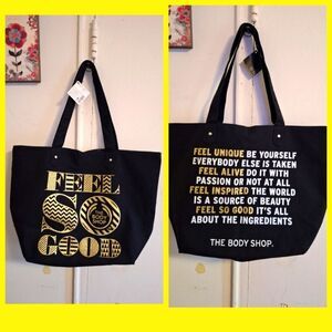 The body shop bag Large black gold tote shopping bag cotton